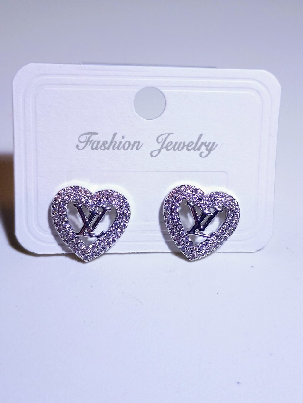 New Silver Heart Stud Earrings with Crystal Pavé